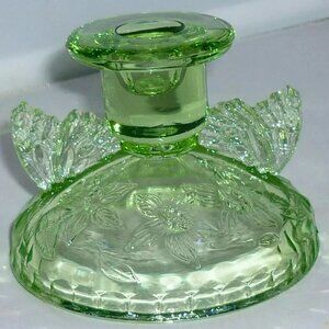 Antique Sowerby Art Deco Glass Butterfly Candlestick Green Cottage Whimsical